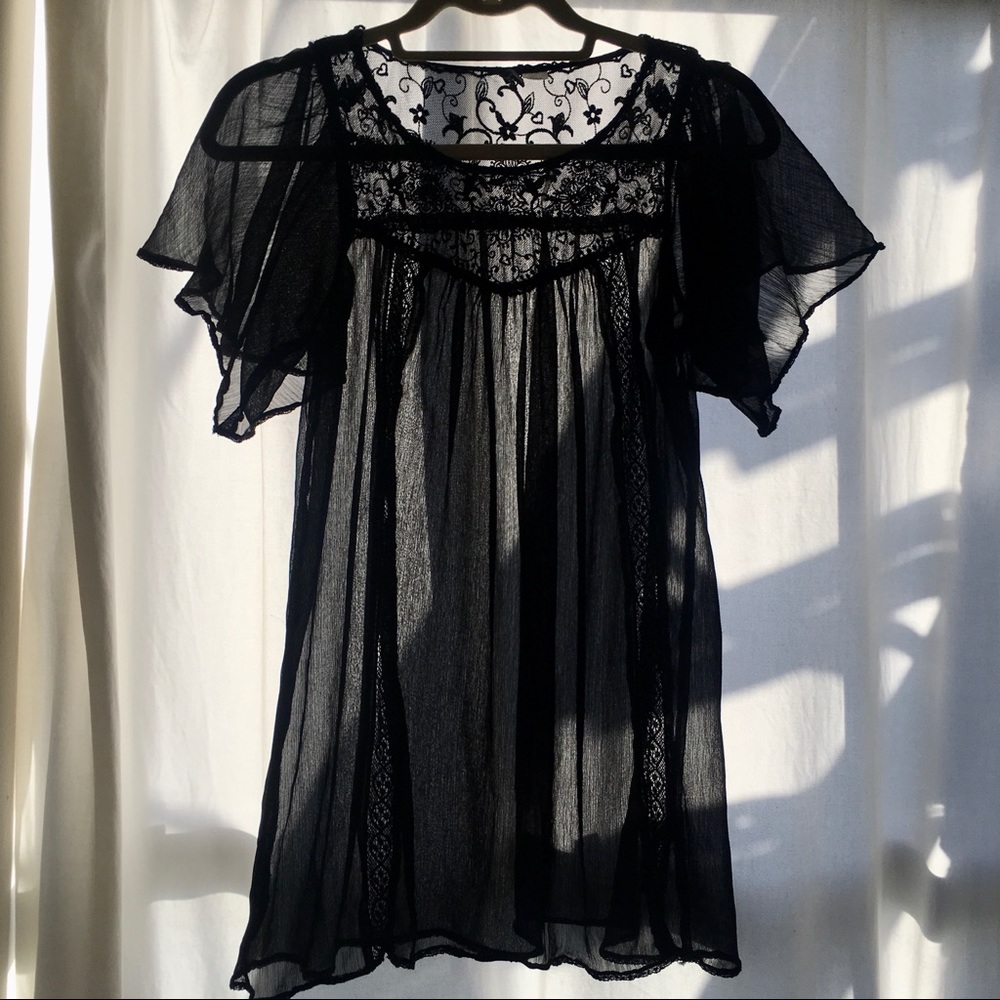 H&M sheer black embroidered top
